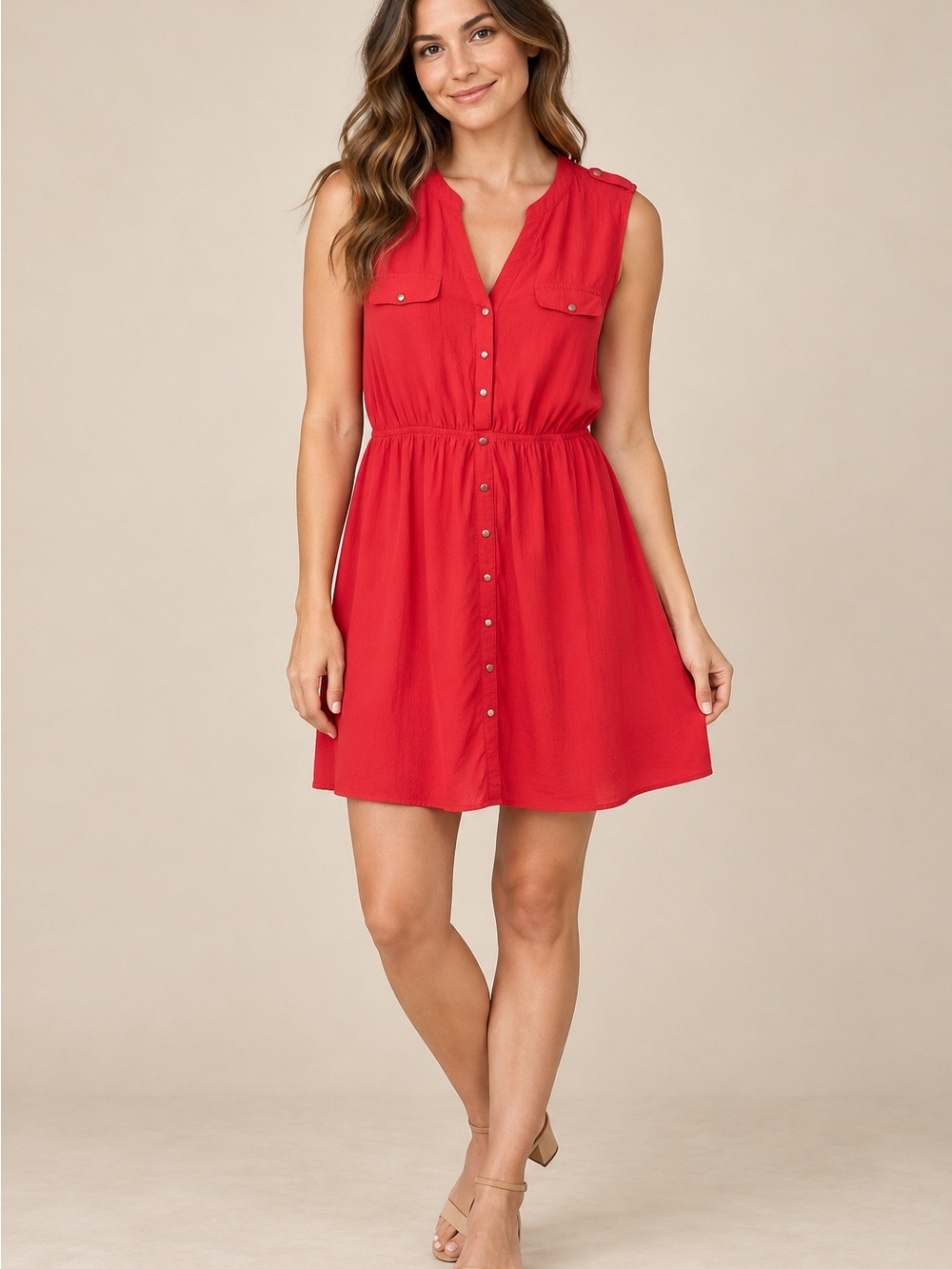 Charlotte Russe Red Sleeveless Utility Shirt Dress Size Large